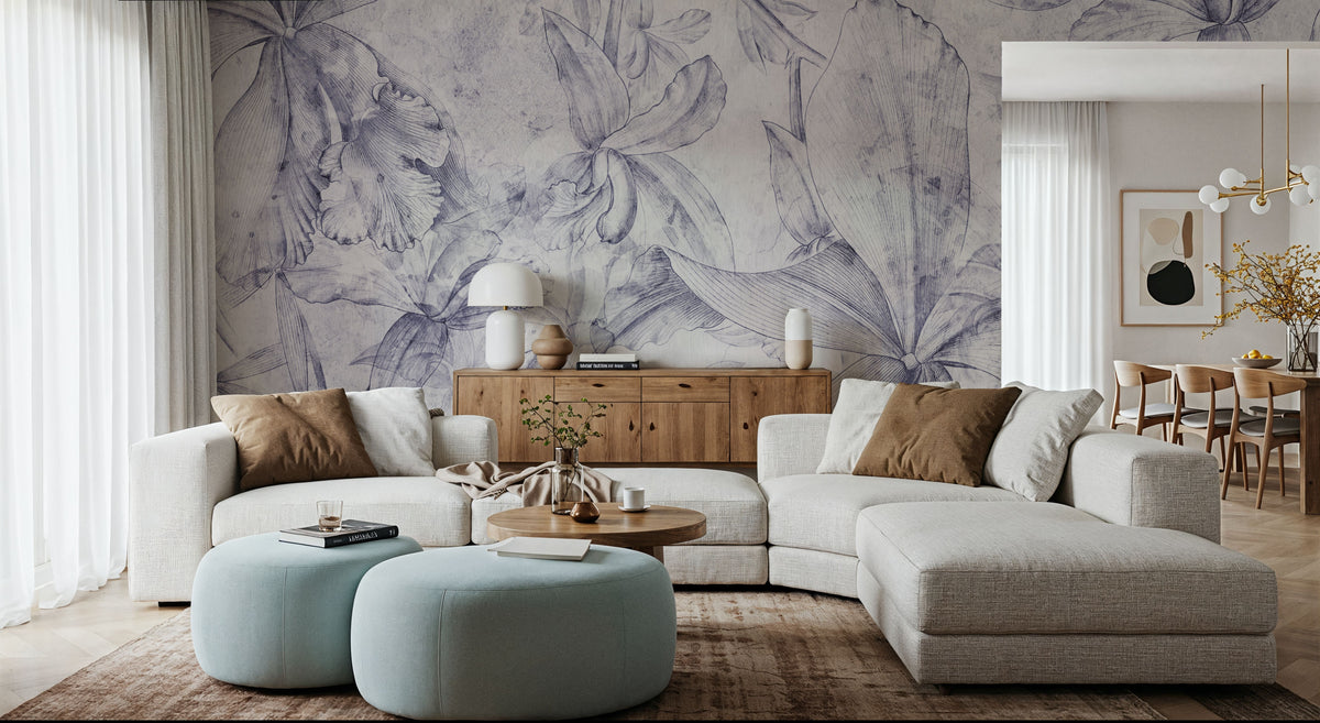 Orchids Sketch Mural Wallpaper - room preview 02