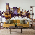Swindon England Skyline Purple & Gold Mural Wallpaper - room preview 02