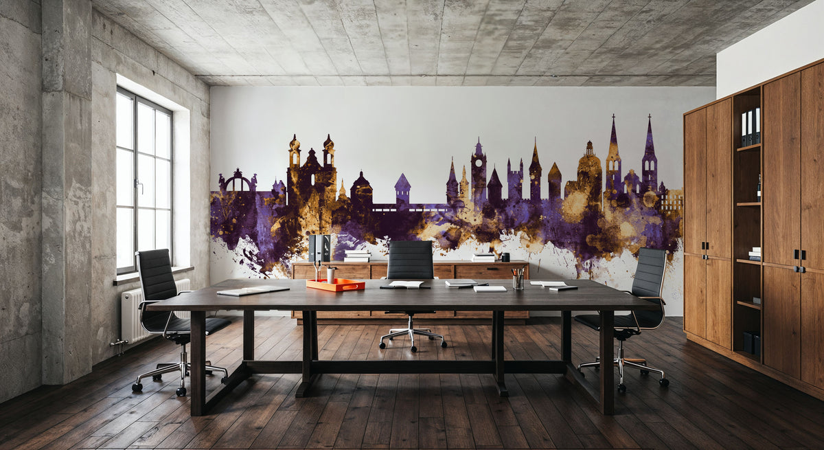 Lucerne Switzerland Luzern Skyline Purple & Gold Mural Wallpaper - room preview 02