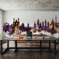 Lucerne Switzerland Luzern Skyline Purple & Gold Mural Wallpaper - room preview 02