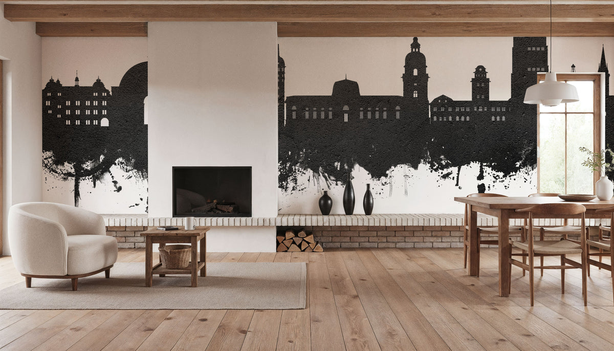 Darmstadt Skyline Black & White Mural Wallpaper - room preview 02