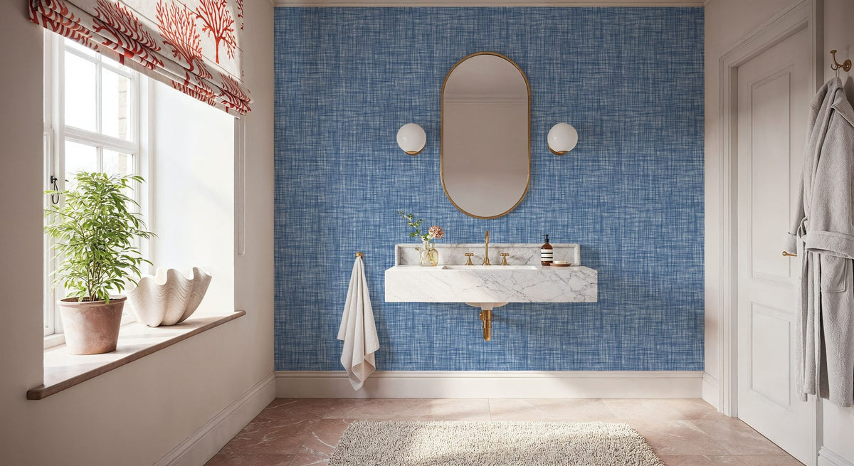 Mottled Linen Effect, Sky Blue Mural Wallpaper - room preview 02