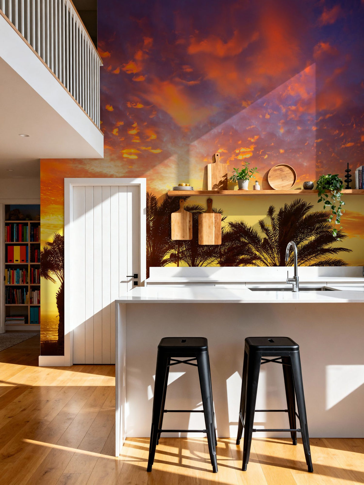 Blue Orange and Yellow Palms Mural Wallpaper - room preview 02