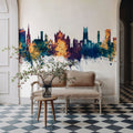 Huddersfield England Skyline Blue & Bronze Mural Wallpaper - room preview 02