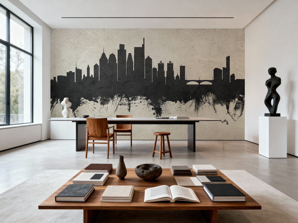 Philadelphia Skyline Concrete Mural Wallpaper - room preview 02