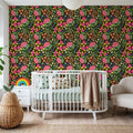 Happy Flowers, Pine Green Mural Wallpaper - room preview 02