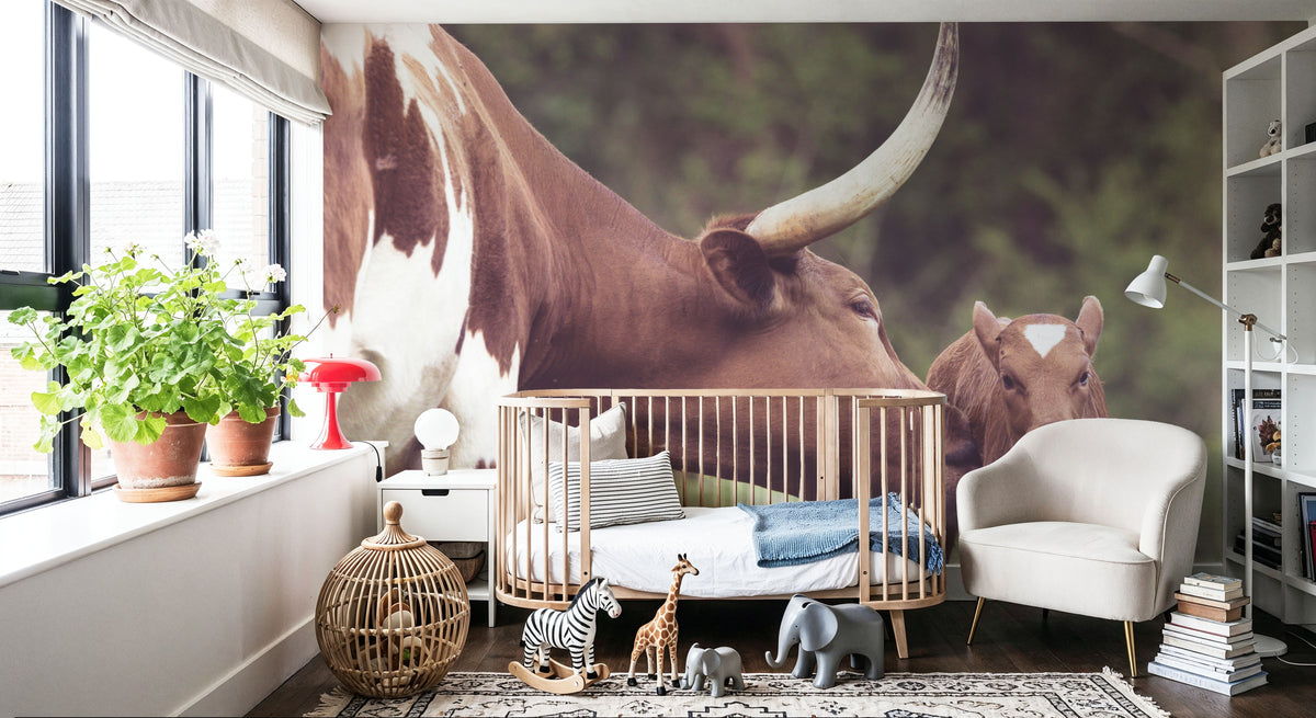 Longhorn Pasture Pair Mural Wallpaper - room preview 02