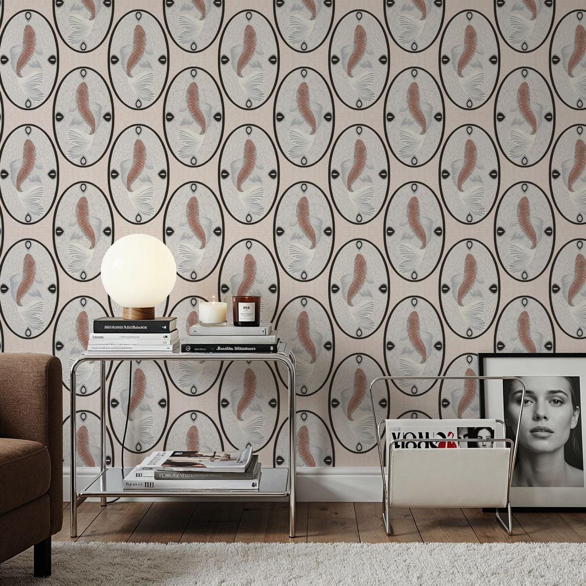 Koi Medallion, Peach Mural Wallpaper - room preview 02