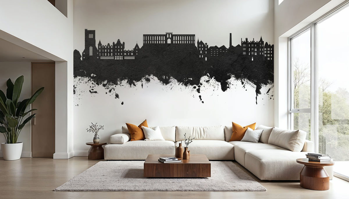 Oban Scotland Skyline Black & White Mural Wallpaper - room preview 02