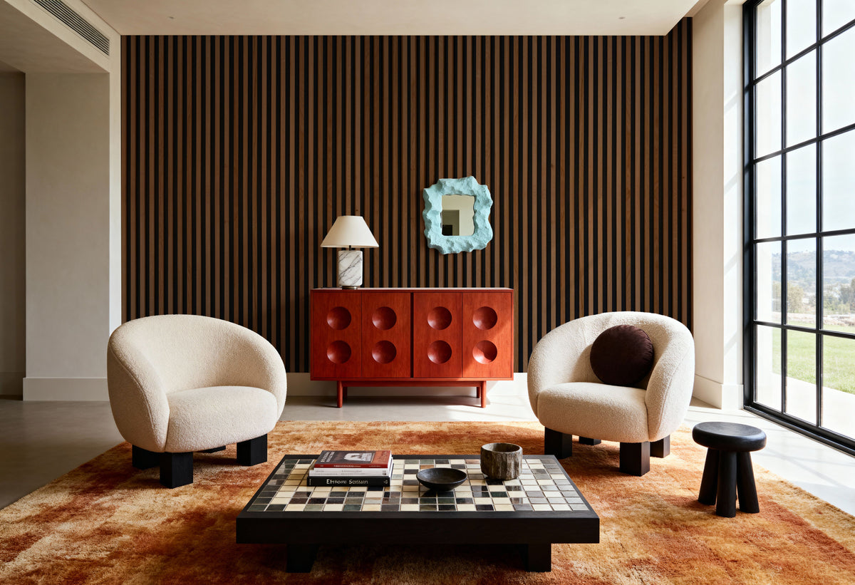 Faux Slatted Wood Panel Mural Wallpaper - room preview 02