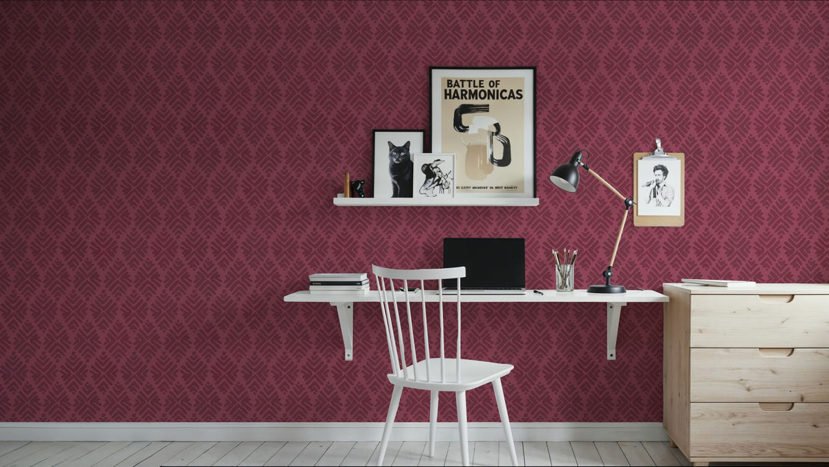 Bohemian Leaves Burgundy Mural Wallpaper - room preview 02