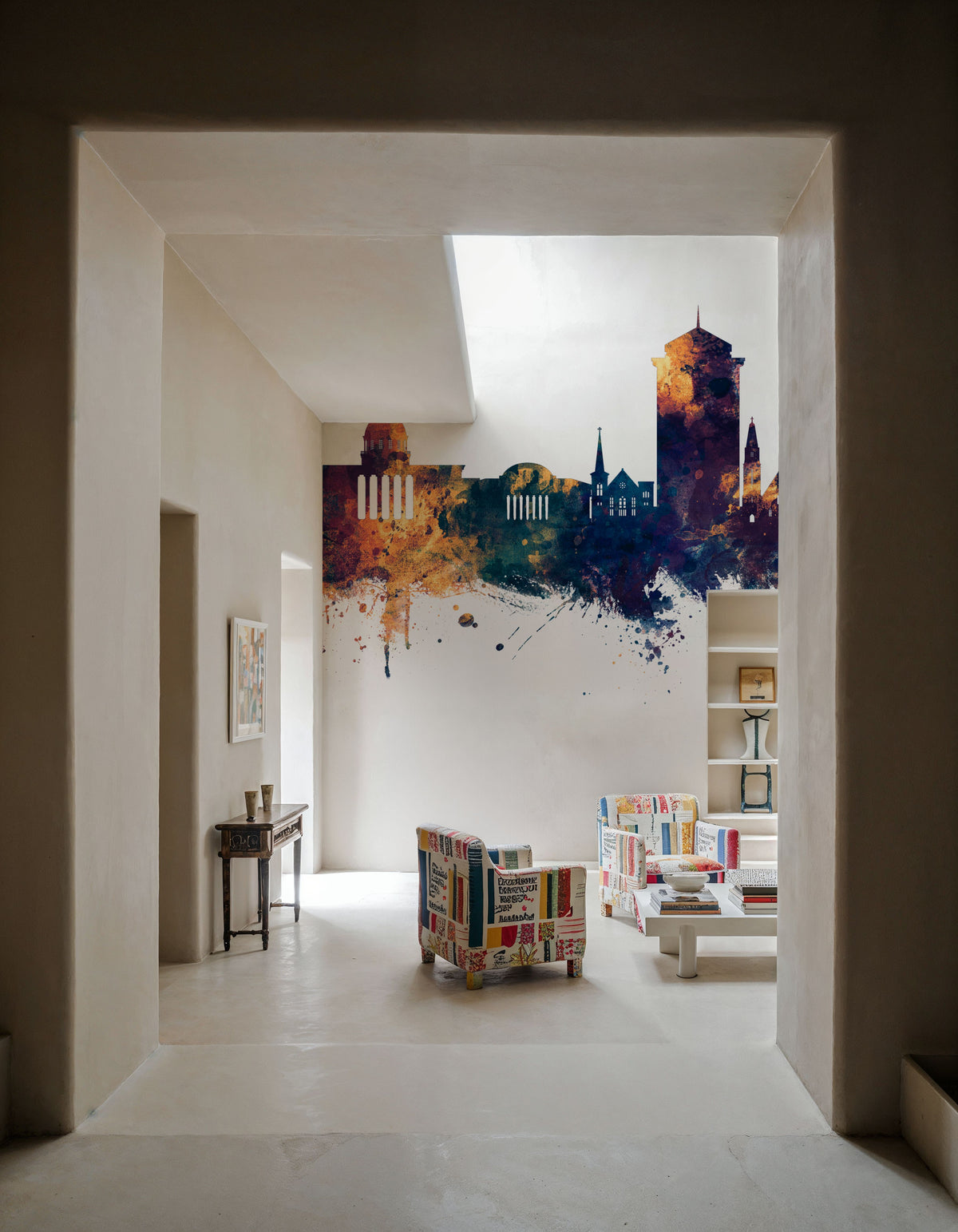 Montgomery Alabama Skyline Blue & Bronze Mural Wallpaper - room preview 02