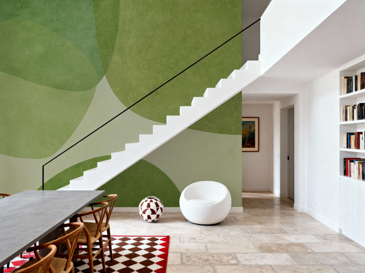Embracing Shapes, Dill Green Mural Wallpaper - room preview 02