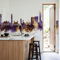 Faislabad Pakistan Skyline Purple & Gold Mural Wallpaper - room preview 02