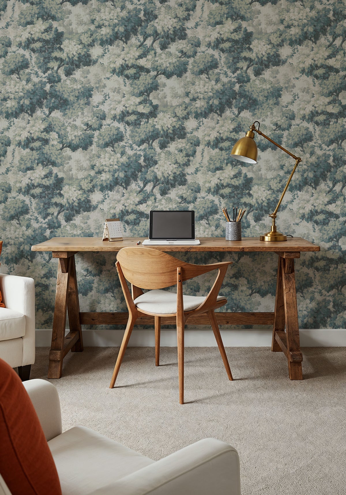 Greenwood Linden, Soft Teal Mural Wallpaper - room preview 02