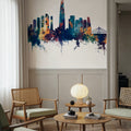 Seoul Skyline Blue & Bronze Mural Wallpaper - room preview 02
