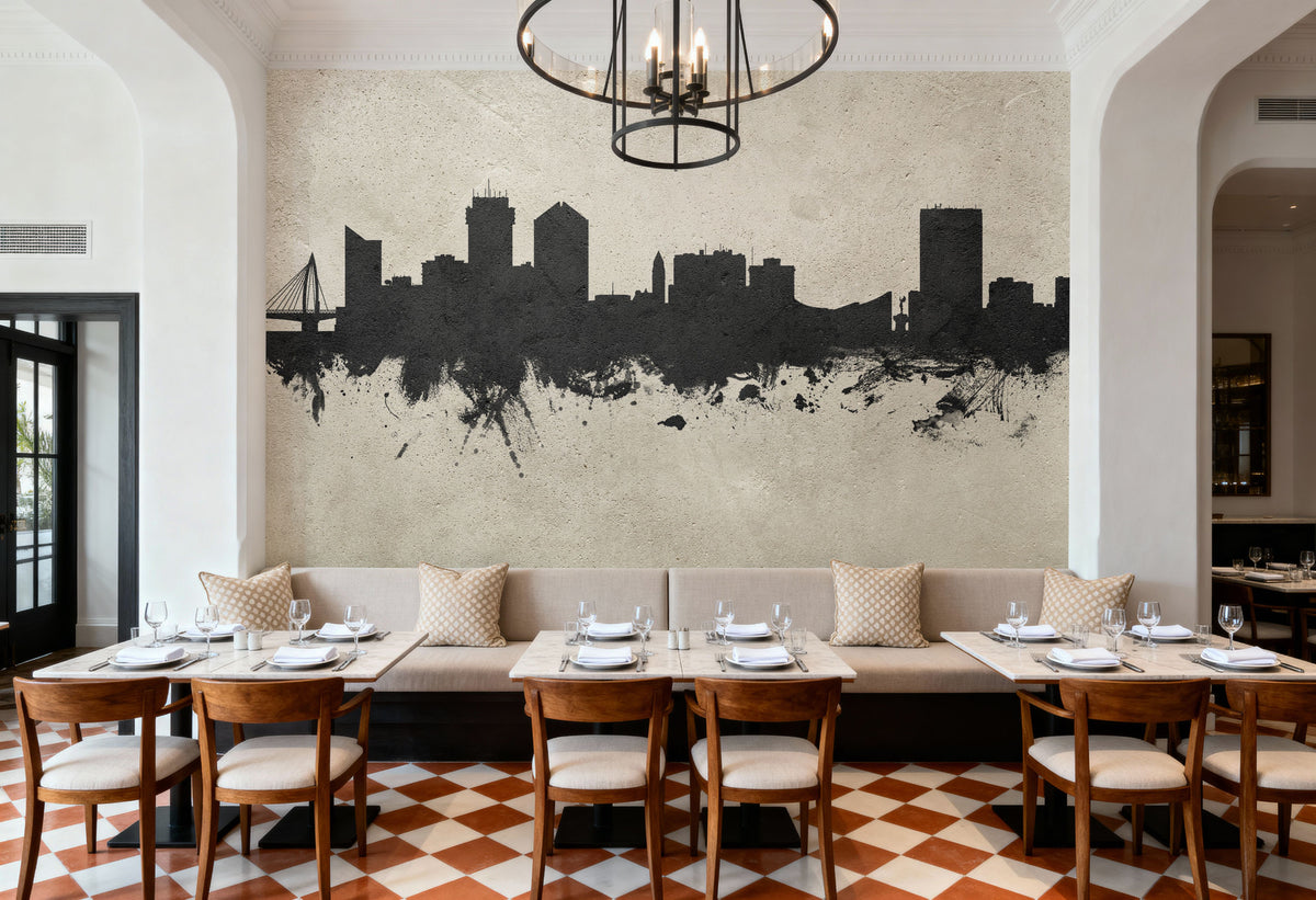 Wichita Kansas Skyline Concrete Mural Wallpaper - room preview 02