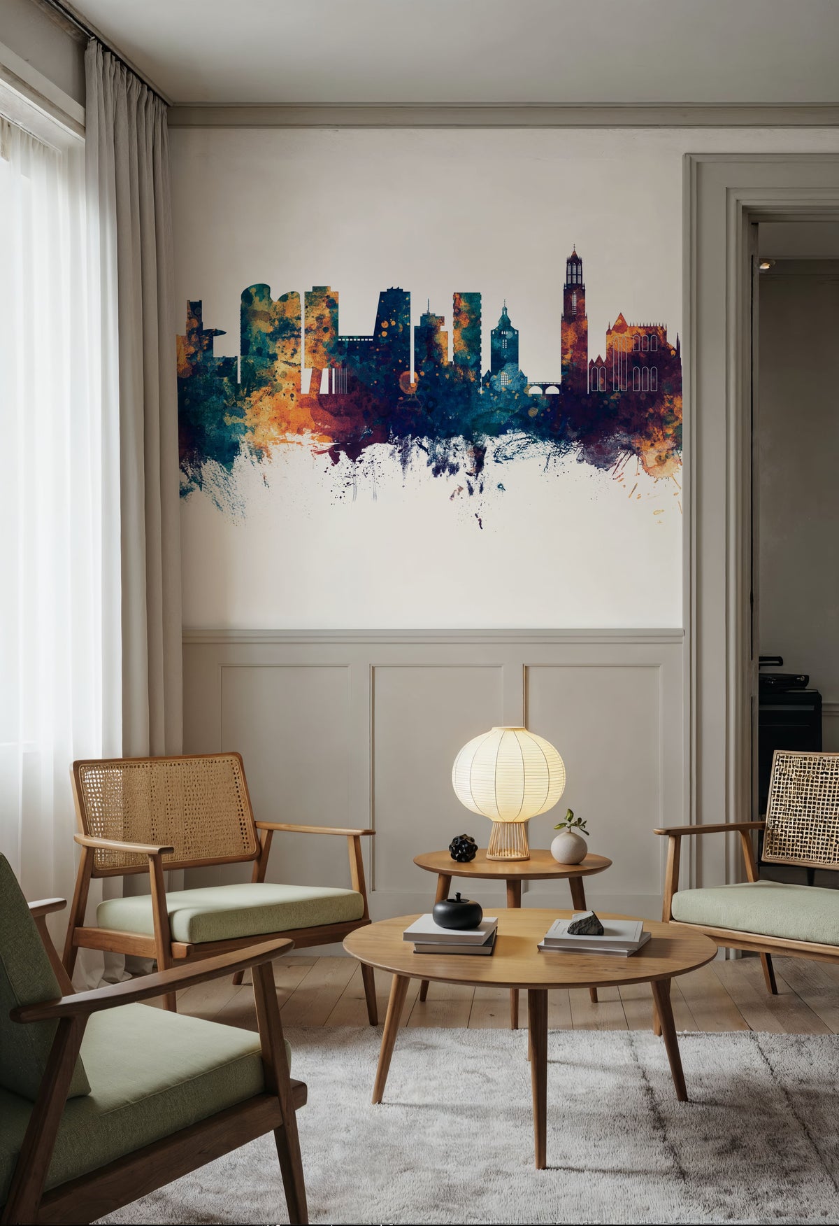 Utrecht the Netherlands Skyline Blue & Bronze Mural Wallpaper - room preview 02