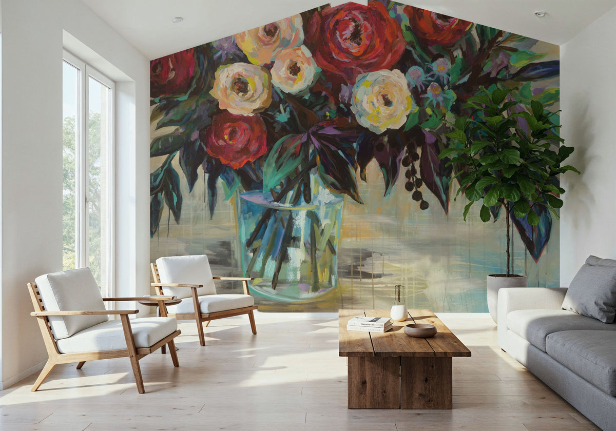 Winter Floral Mural Wallpaper - room preview 02