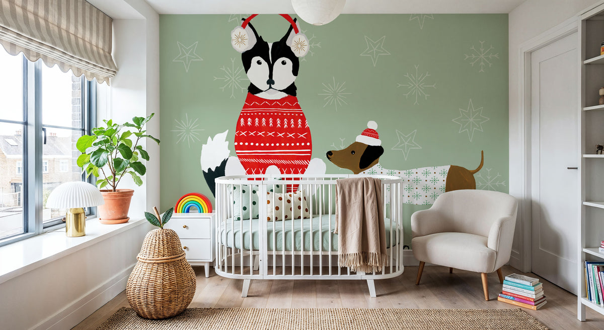 Puppy It's Cold Outside V Mural Wallpaper - room preview 02