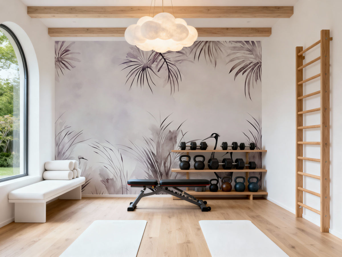 Cranes in a Field Purple Mural Wallpaper - room preview 02