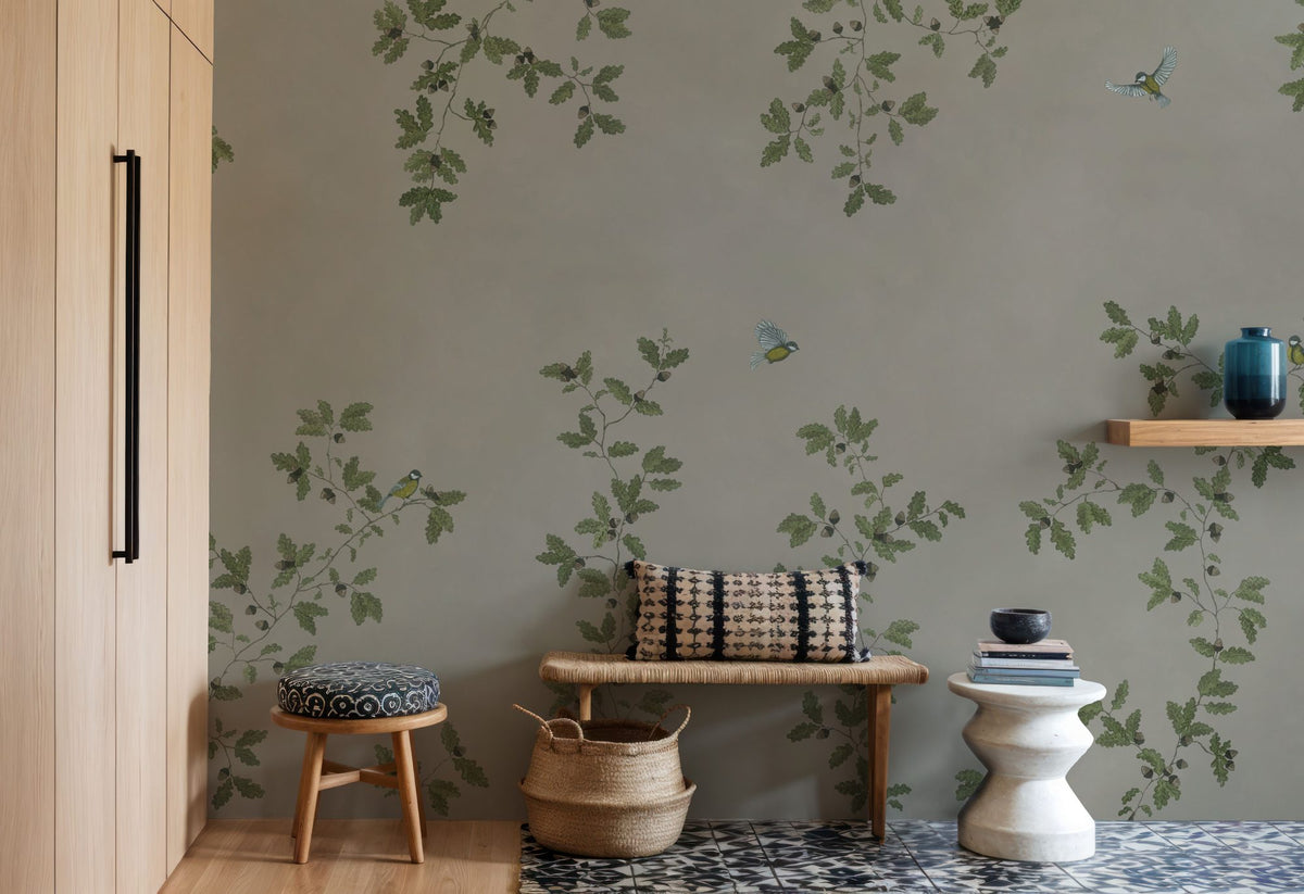 Oak Hollow, Greige Mural Wallpaper - room preview 02