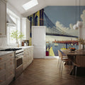 Vintage Illustration of East River Bridge, New York Mural Wallpaper - room preview 02