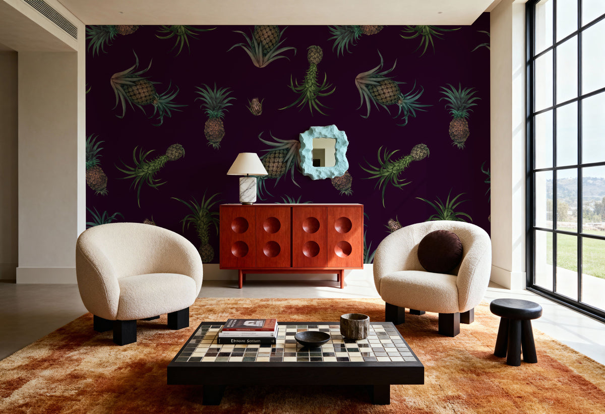 Falling Pineapples, Violet Mural Wallpaper - room preview 02