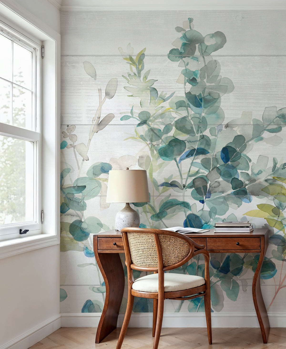 Eucalyptus I on Shiplap Mural Wallpaper - Light Tone - room preview 02