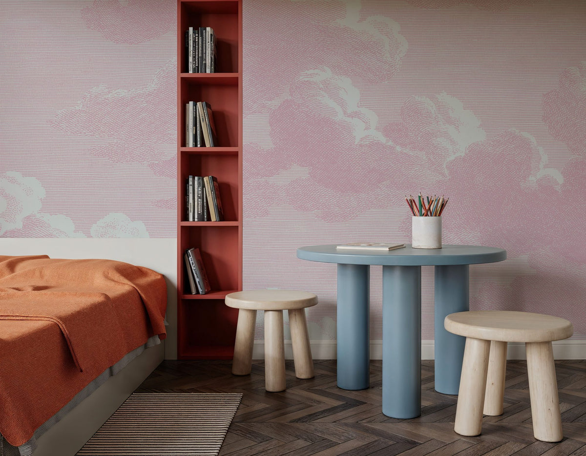 Intaglio Clouds, Blush Pink Mural Wallpaper - room preview 02