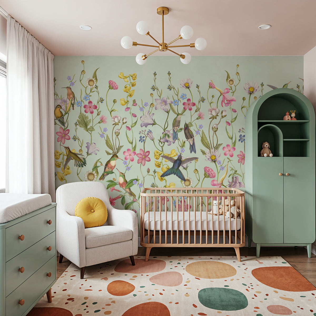 Bird Garden Spring Green Mural Wallpaper - room preview 02