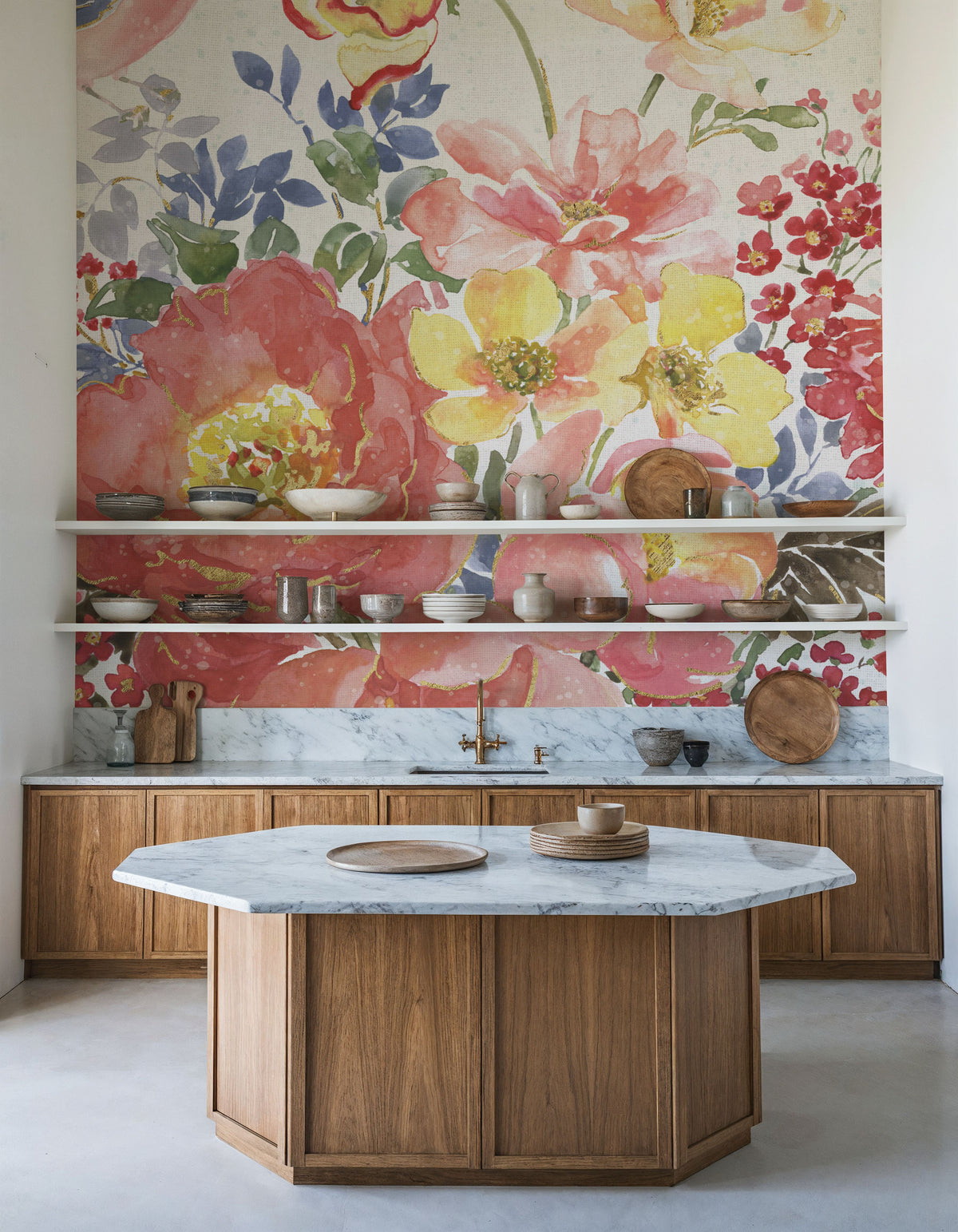 Floral Focus White Mural Wallpaper - room preview 02