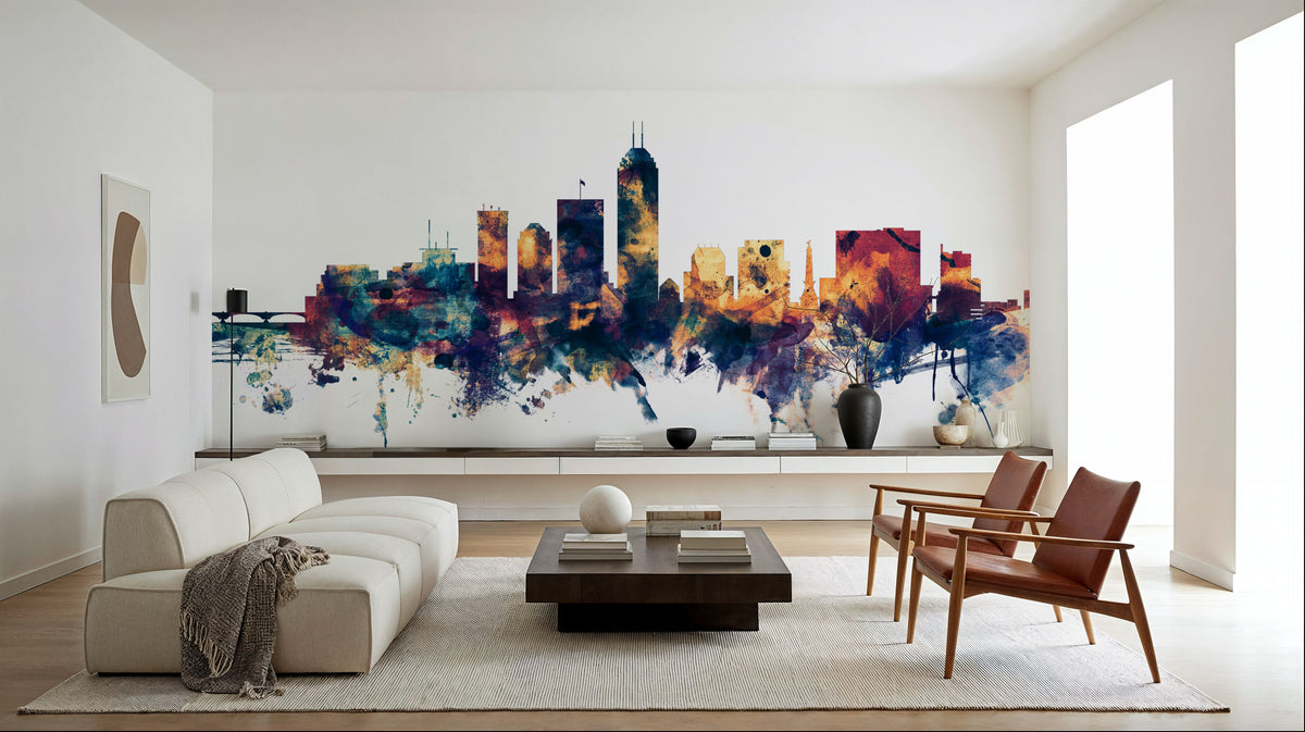 Indianapolis Indiana Skyline Blue & Bronze Mural Wallpaper - room preview 02