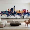 Indianapolis Indiana Skyline Blue & Bronze Mural Wallpaper - room preview 02