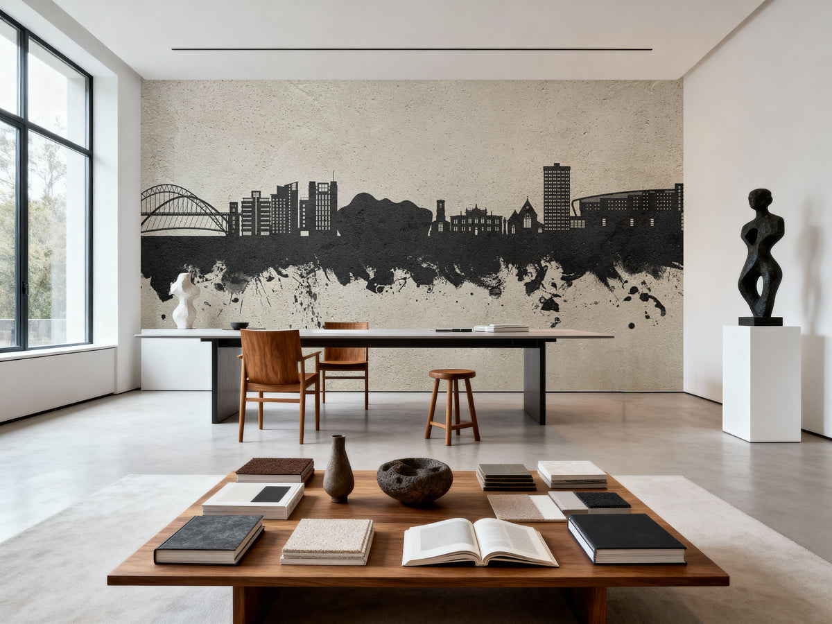 Gateshead England Skyline Concrete Mural Wallpaper - room preview 02