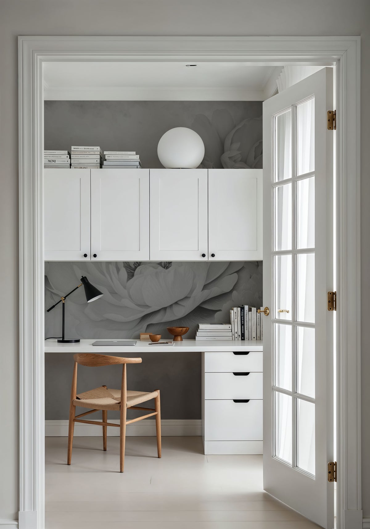 Transcendent Peony, Graphite Mural Wallpaper - room preview 02