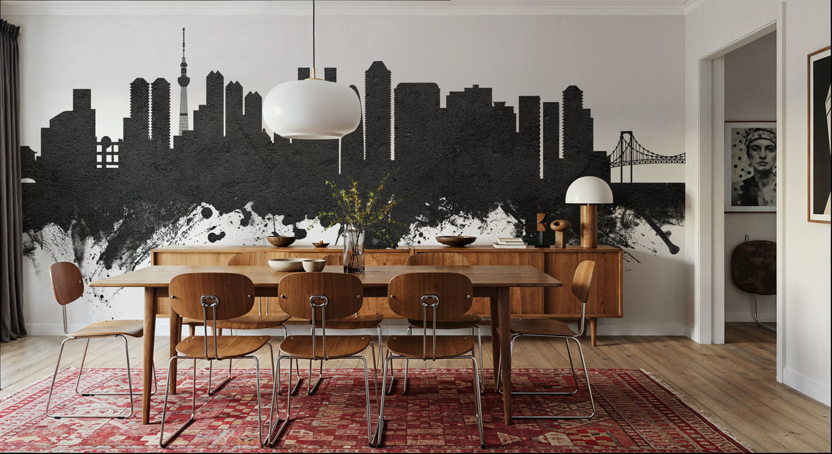 Tokyo Japan Skyline Black & White Mural Wallpaper - room preview 02