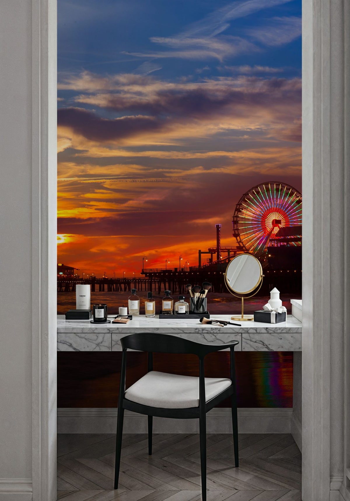 Santa Monica Pier Sunset Orange Mural Wallpaper - room preview 02