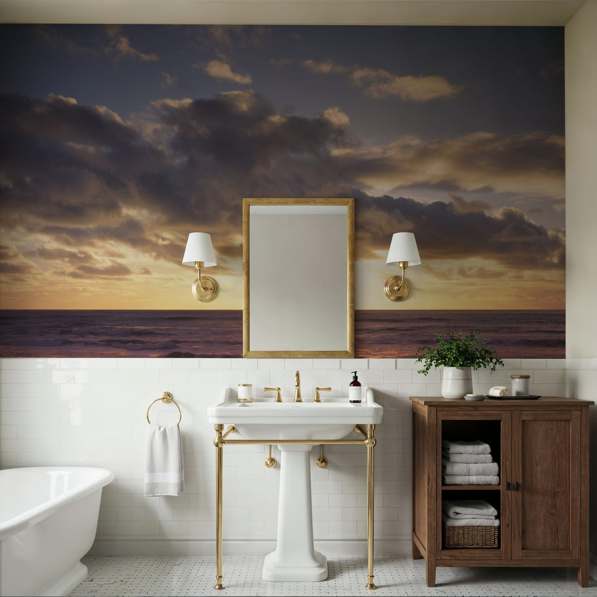 Golden Cloudscape Mural Wallpaper - room preview 02