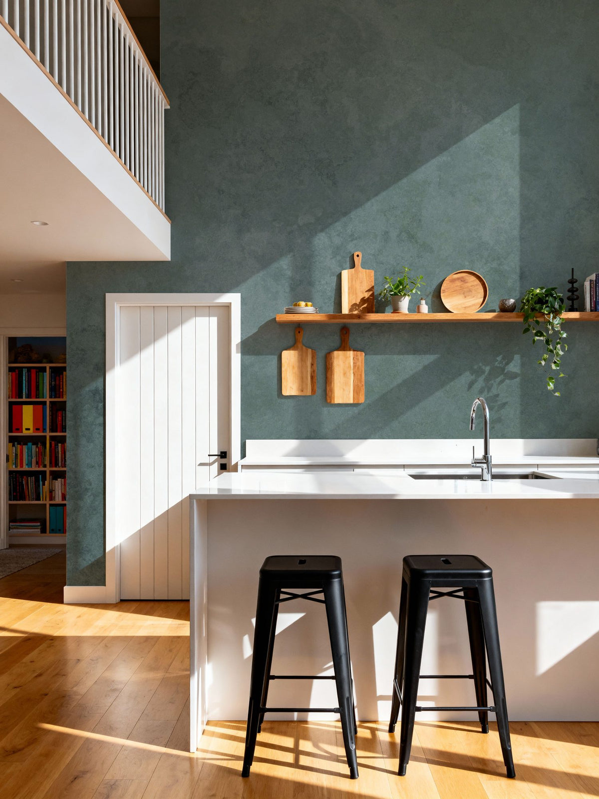 Subtle Plaster Wall, Forest Green Mural Wallpaper - room preview 02