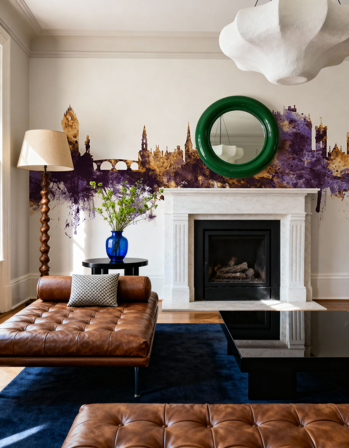 Stirling Scotland Skyline Purple & Gold Mural Wallpaper - room preview 02