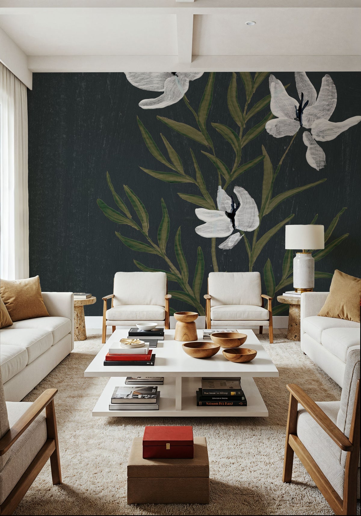 Pretty Little Flower IV Black Mural Wallpaper - room preview 02