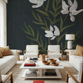 Pretty Little Flower IV Black Mural Wallpaper - room preview 02
