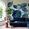 Aquamarine Floral on Cream Mural Wallpaper - room preview 02