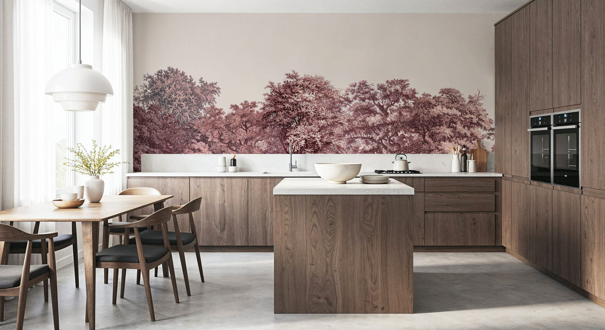 Over the Treetops, Burgundy Mural Wallpaper - room preview 02