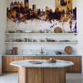 Detroit Michigan Skyline Purple & Gold Mural Wallpaper - room preview 02