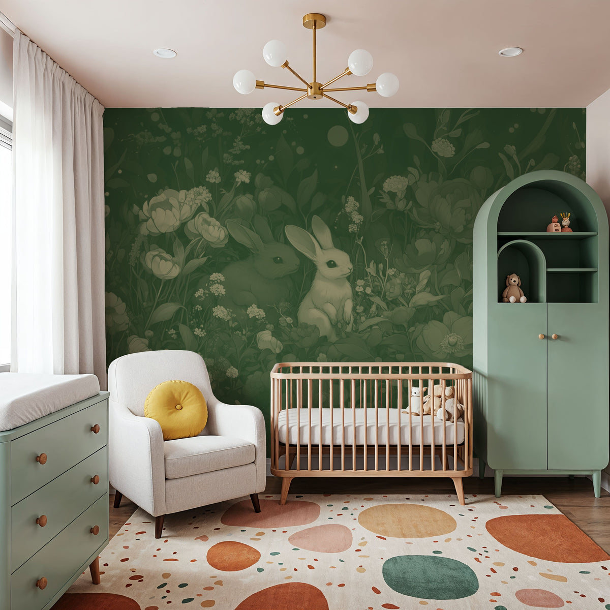 Rabbits Green Mural Wallpaper - room preview 02