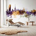 Halmstad Sweden Skyline Purple & Gold Mural Wallpaper - room preview 02