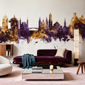 Ljubljana Slovenia Skyline Purpl & Gold Mural Wallpaper - room preview 02