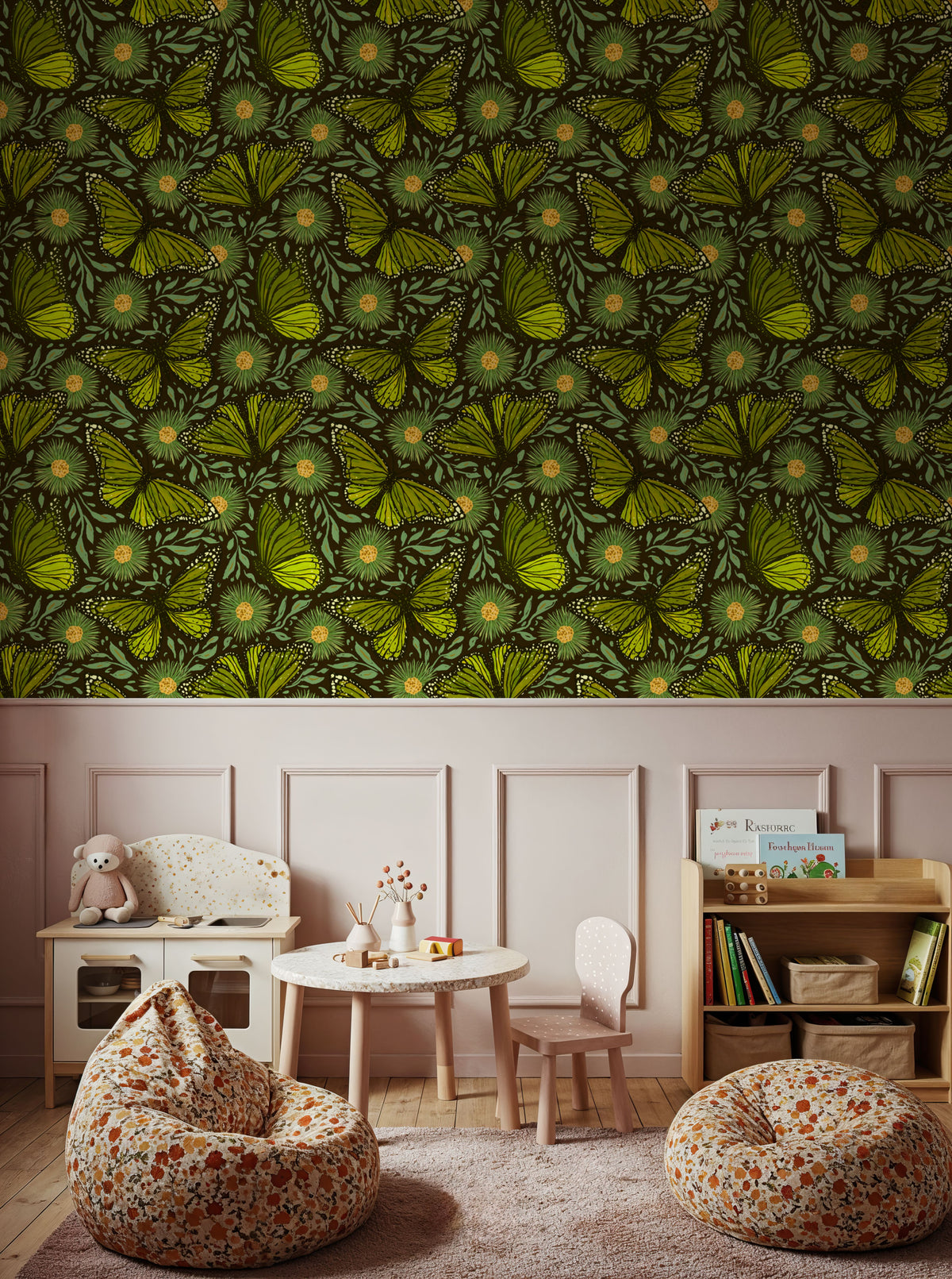 Papillion II, Avocado Green Mural Wallpaper - room preview 02